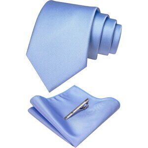 Men's Peacock Blue Colour Formal Necktie and Pocket Square Tie Clip Sets